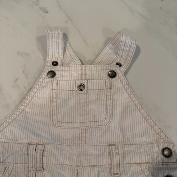 Vertbaudet Dungarees Cargo Cotton Unisex Baby 9 mos White & Tan EUC - Picture 5 of 8